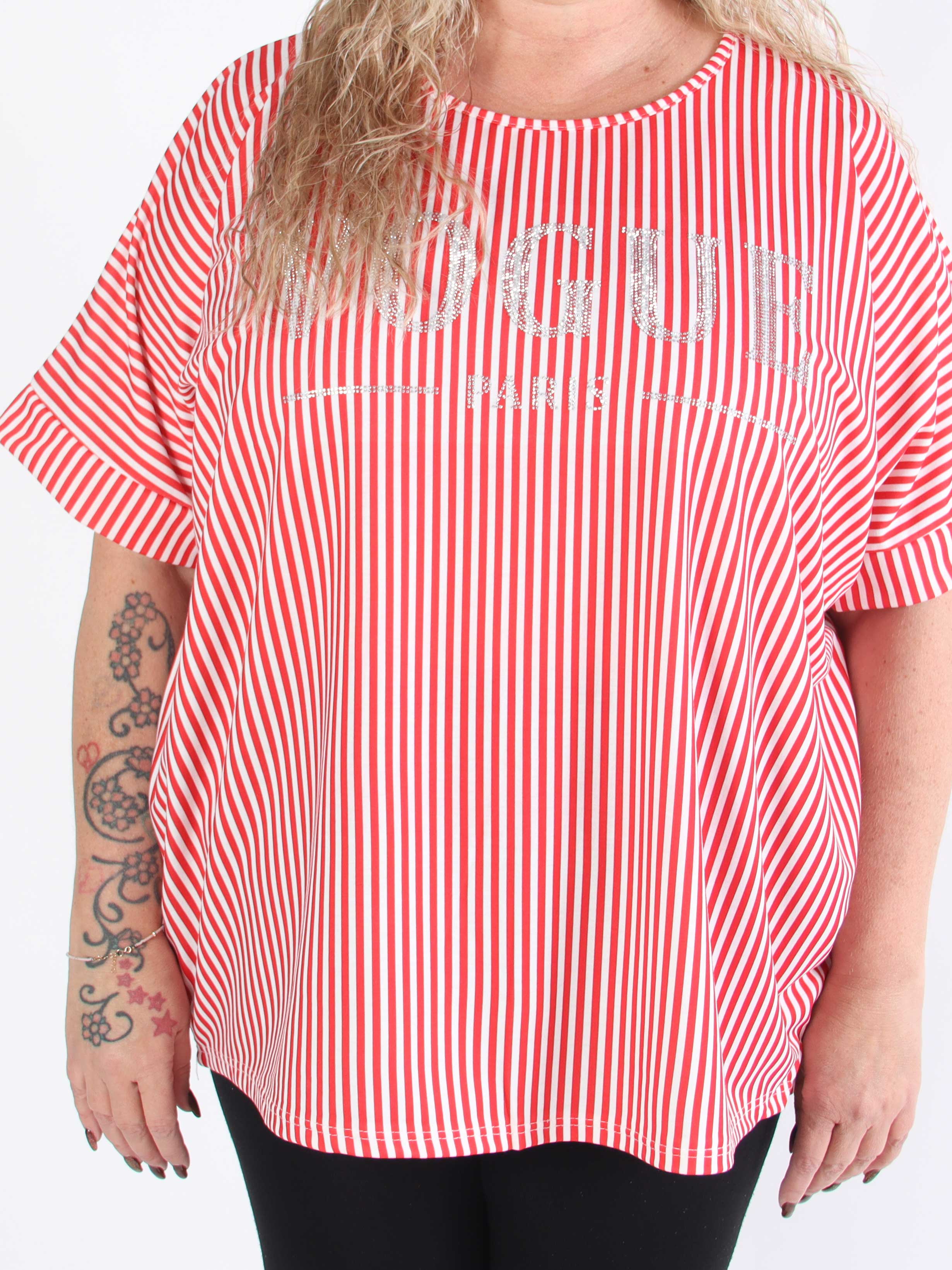 Mintu Stripe - Plus size t-shirt med vogue stående med glittrande similisten